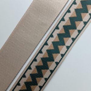 50mm väskband med zig-zag mönster i petrol och beige