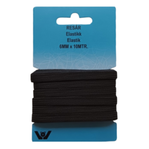 Resårkarta 6mm svart 10m